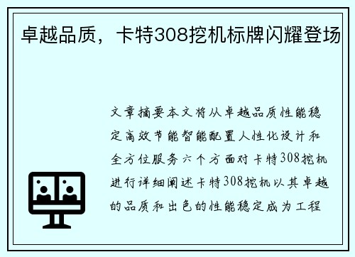 卓越品质，卡特308挖机标牌闪耀登场