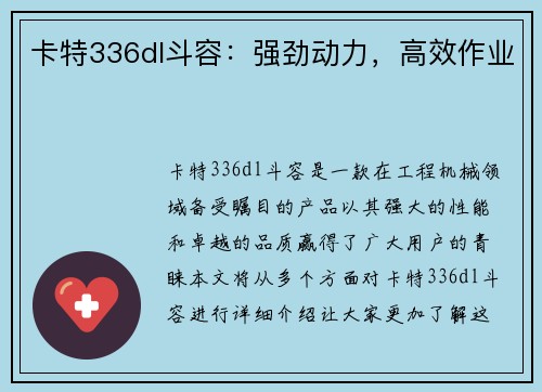 卡特336dl斗容：强劲动力，高效作业